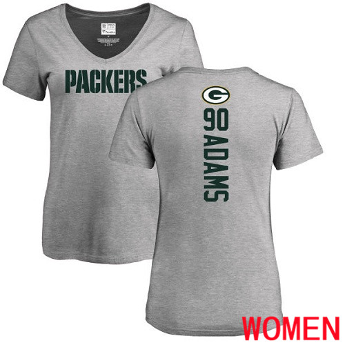 Green Bay Packers Ash Women #90 Adams Montravius Backer V-Neck Nike NFL T Shirt